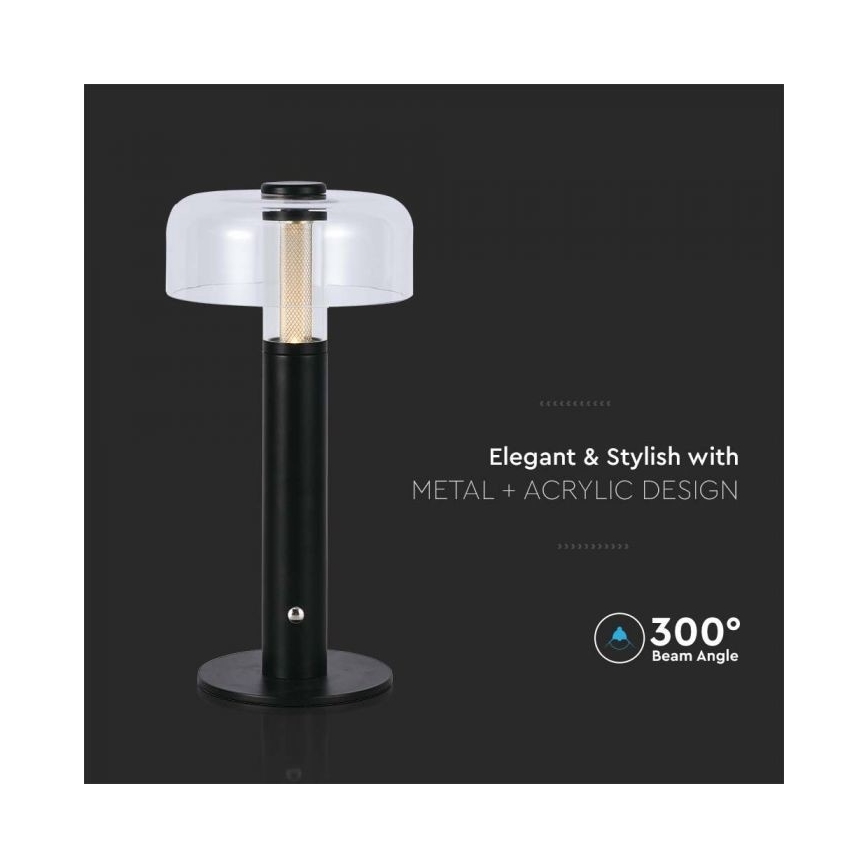 LED állítható fényerejű, újratölthető érintős asztali lámpa LED/1W/5V 3000K 1800 mAh fekete