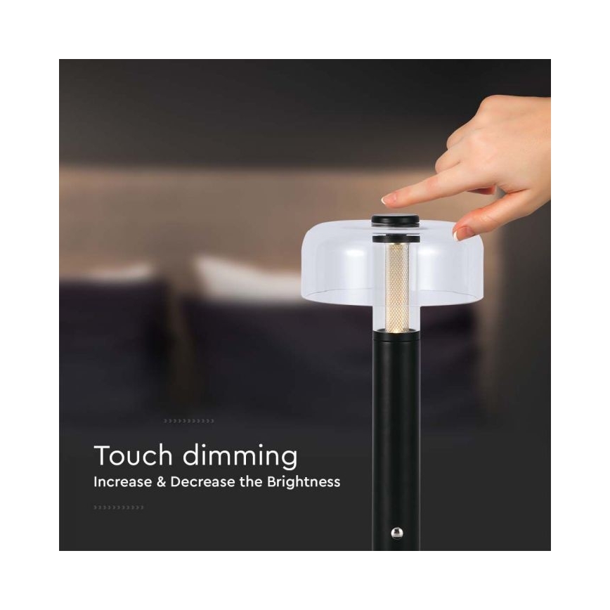 LED állítható fényerejű, újratölthető érintős asztali lámpa LED/1W/5V 3000K 1800 mAh fekete