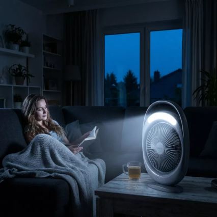 LED tölthető asztali ventilátor LED világítással LED/2,8W/5V USB 2400 mAh szürke