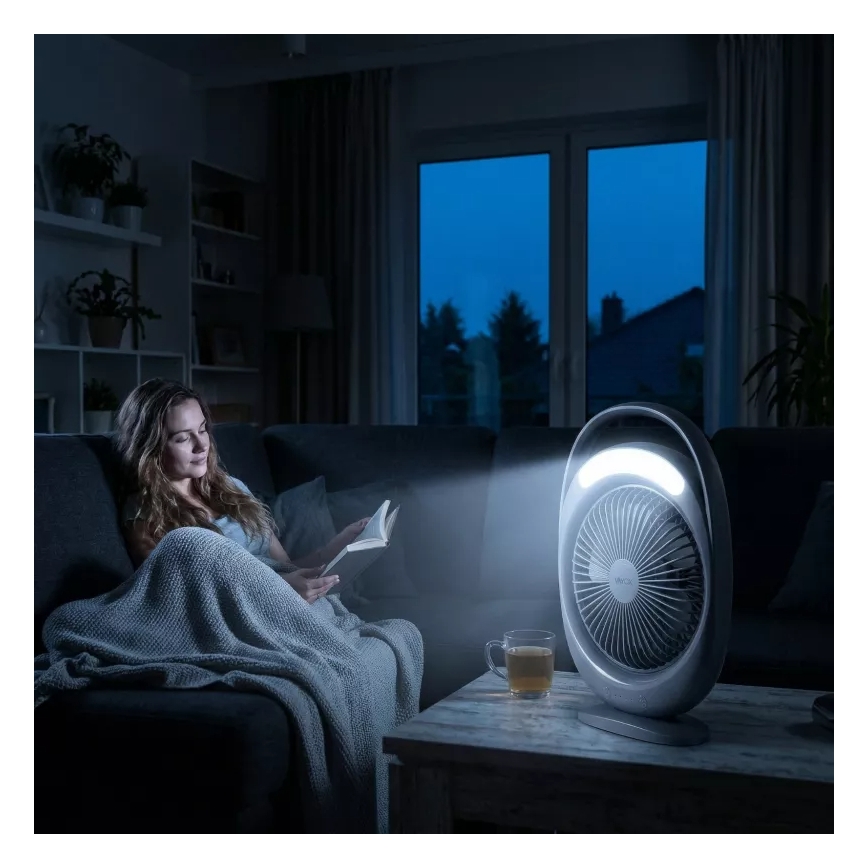LED tölthető asztali ventilátor LED világítással LED/2,8W/5V USB 2400 mAh szürke