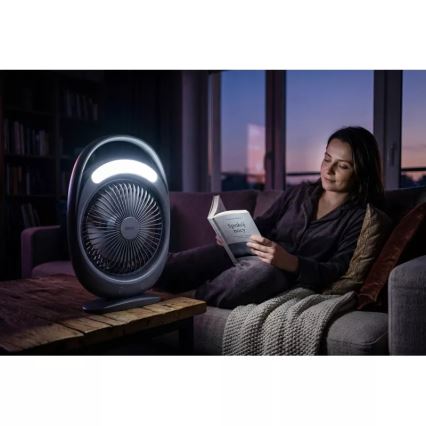 LED tölthető asztali ventilátor LED világítással LED/2,8W/5V USB 2400 mAh szürke