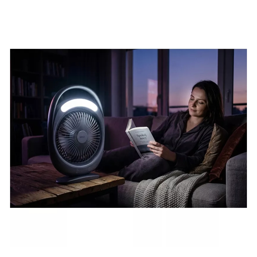 LED tölthető asztali ventilátor LED világítással LED/2,8W/5V USB 2400 mAh szürke