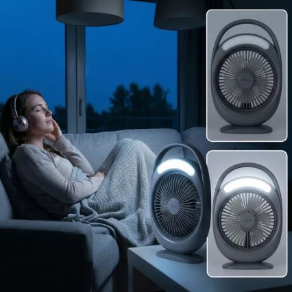 LED tölthető asztali ventilátor LED világítással LED/2,8W/5V USB 2400 mAh szürke
