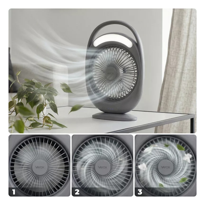 LED tölthető asztali ventilátor LED világítással LED/2,8W/5V USB 2400 mAh szürke