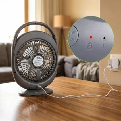 LED tölthető asztali ventilátor LED világítással LED/2,8W/5V USB 2400 mAh szürke