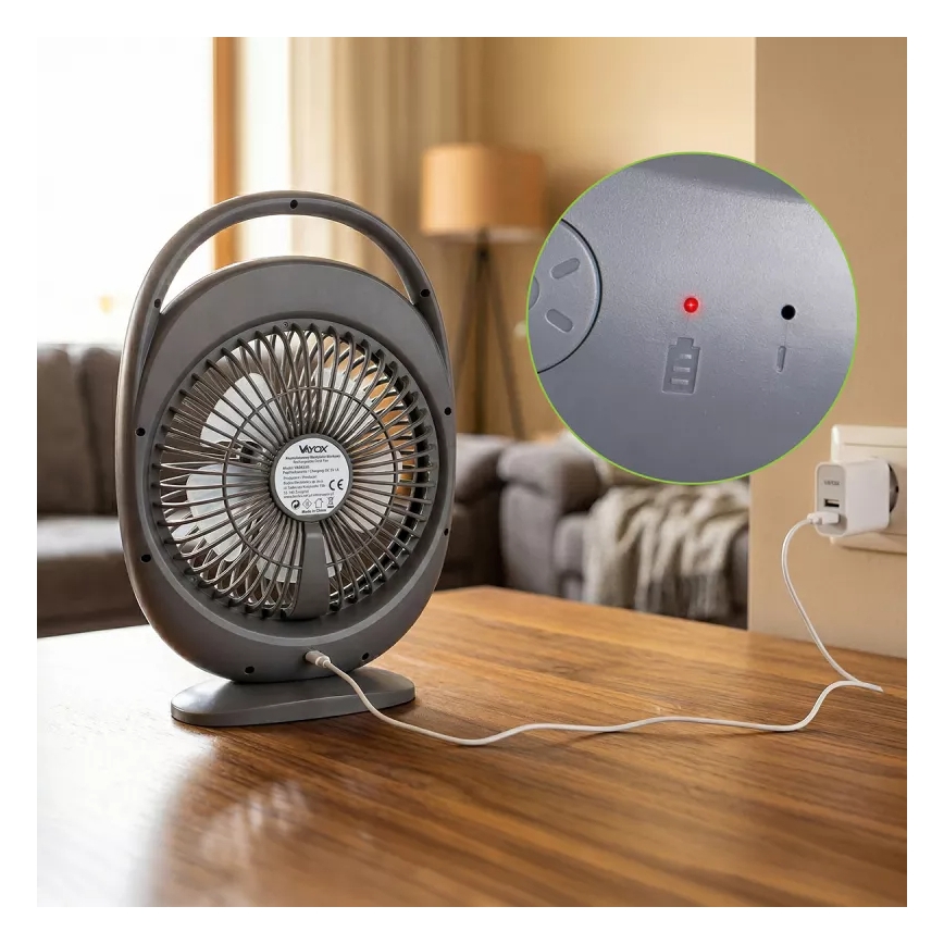 LED tölthető asztali ventilátor LED világítással LED/2,8W/5V USB 2400 mAh szürke