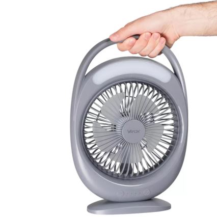 LED tölthető asztali ventilátor LED világítással LED/2,8W/5V USB 2400 mAh szürke