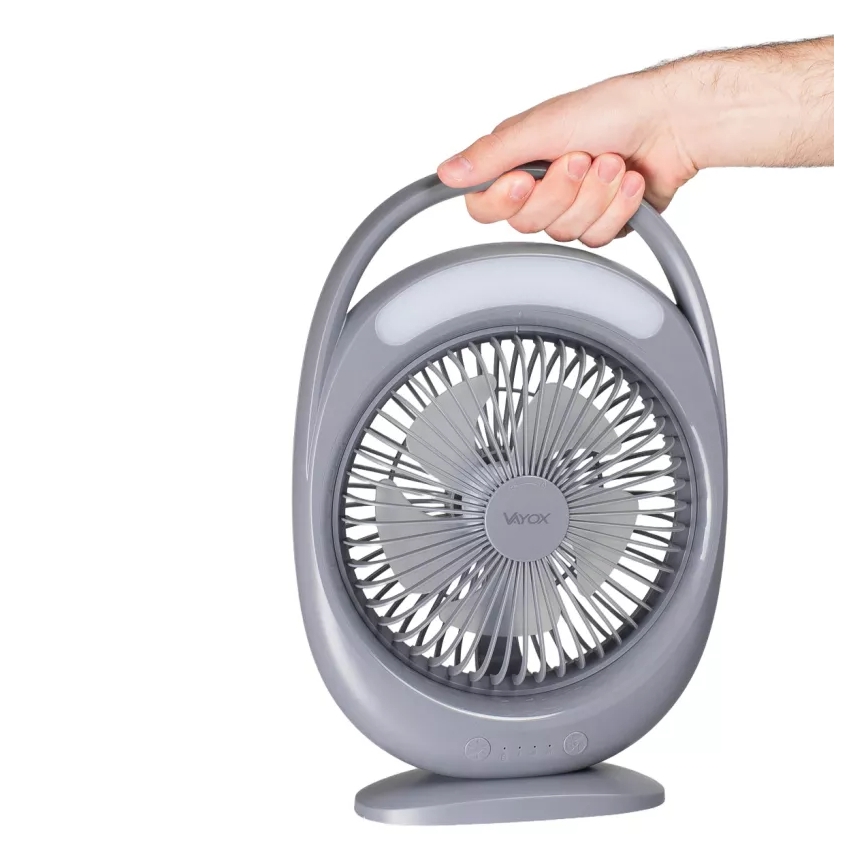 LED tölthető asztali ventilátor LED világítással LED/2,8W/5V USB 2400 mAh szürke
