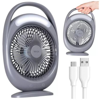 LED tölthető asztali ventilátor LED világítással LED/2,8W/5V USB 2400 mAh szürke