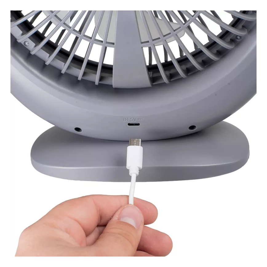 LED tölthető asztali ventilátor LED világítással LED/2,8W/5V USB 2400 mAh szürke