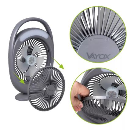 LED tölthető asztali ventilátor LED világítással LED/2,8W/5V USB 2400 mAh szürke