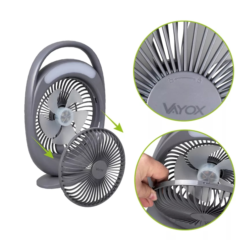 LED tölthető asztali ventilátor LED világítással LED/2,8W/5V USB 2400 mAh szürke