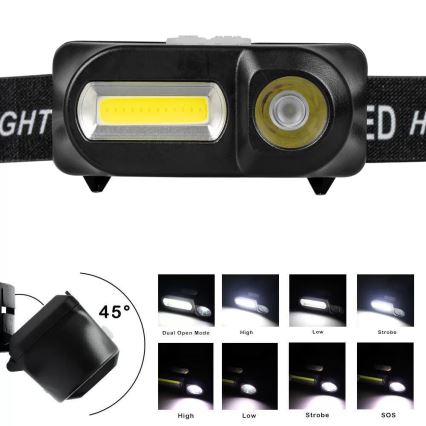LED állítható fényerejű újratölthető fejlámpa 2xLED/5V IP44 210 lm 2000 mAh