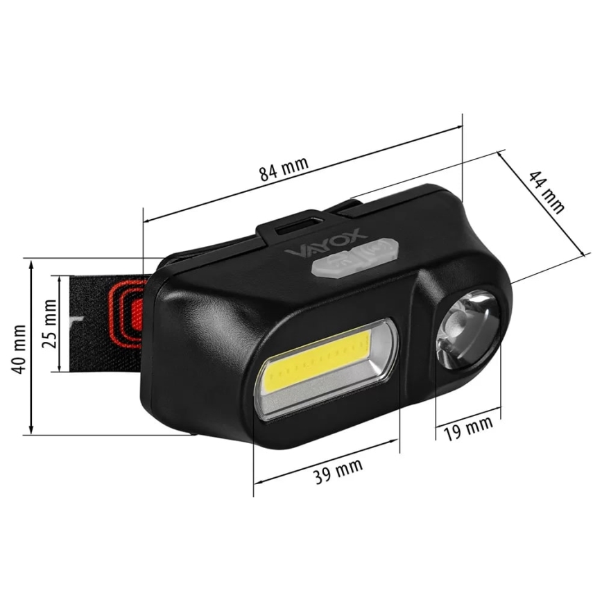 LED állítható fényerejű újratölthető fejlámpa 2xLED/5V IP44 210 lm 2000 mAh