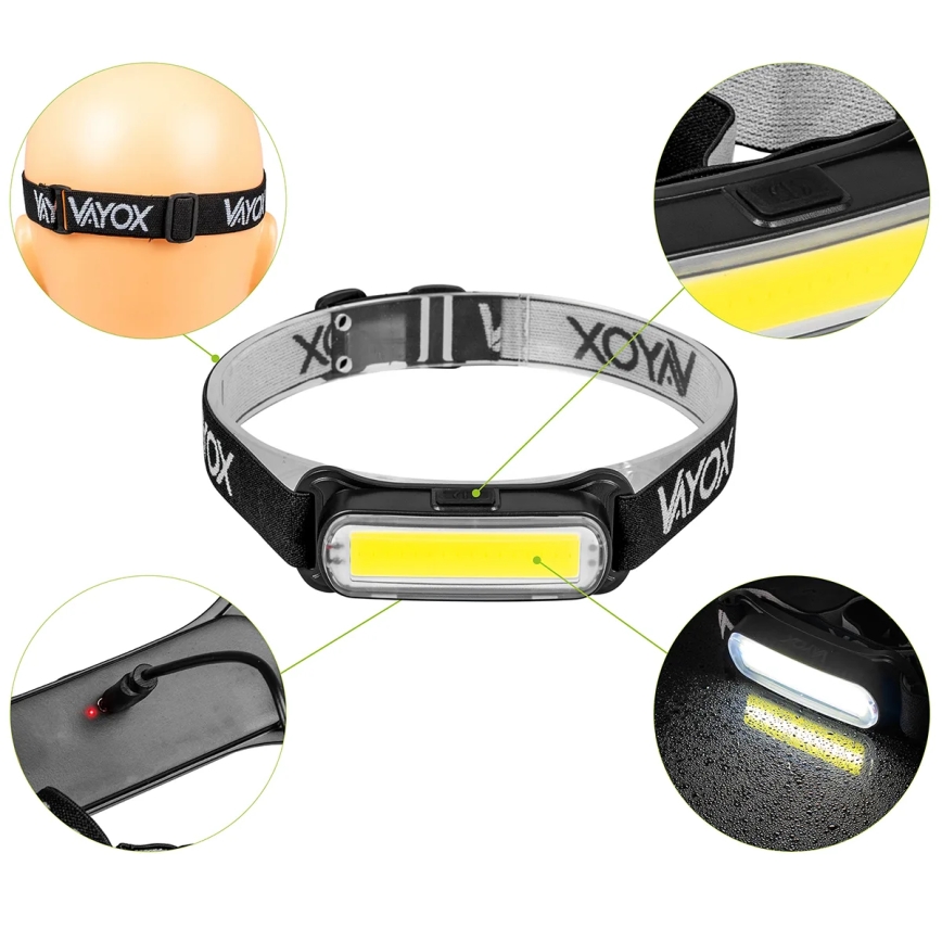 LED állítható fényerejű újratölthető fejlámpa LED/5V IPX4 300 lm 1200 mAh