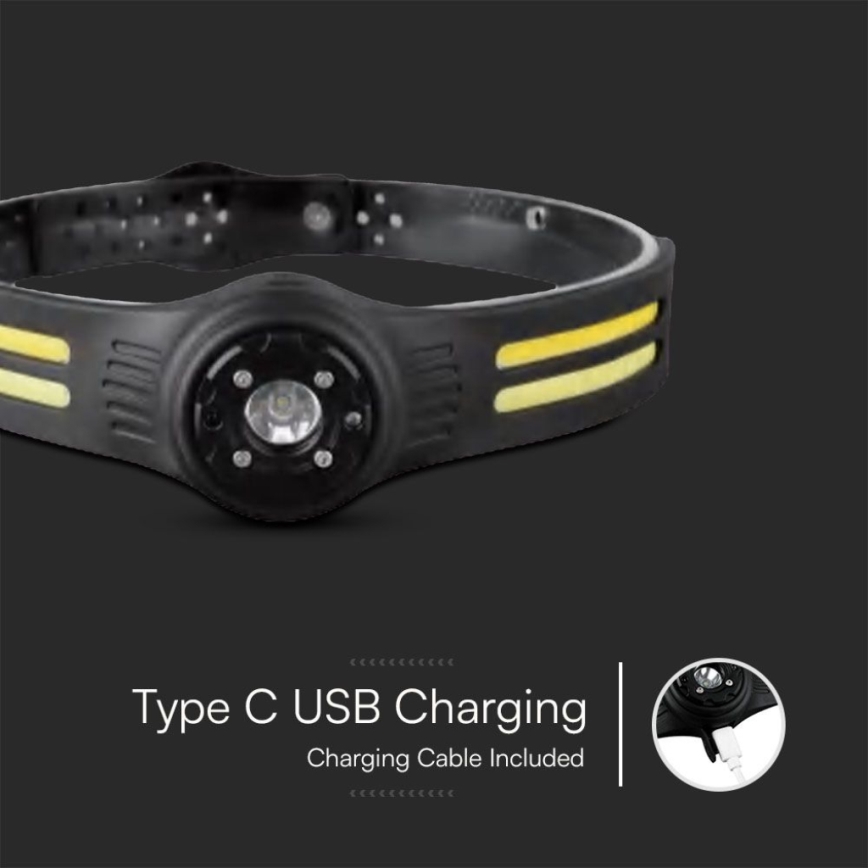 LED Tölthető fejlámpa piros fénnyel USB LED/3W/5V IP43 470 fényes 5 h 650 mAh