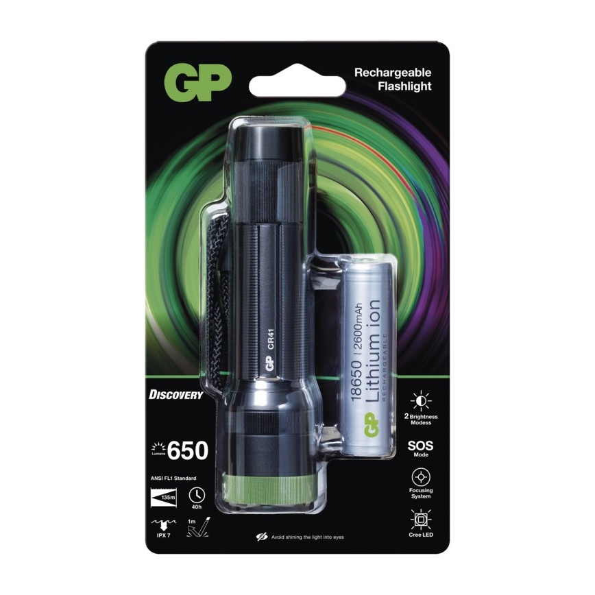 LED Tölthető zseblámpa GP DISCOVERY CR41 LED/Li-lon 3,7V IPX7