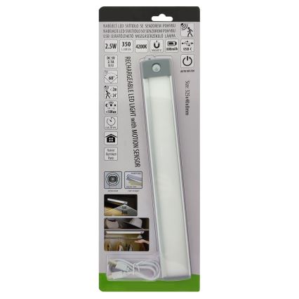 LED újratölthető bútorvilágítás érzékelővel LED/2,5W/5V USB 800 mAh 4200K 32,5 cm