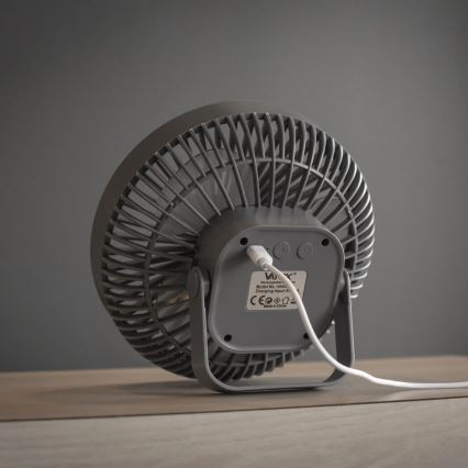 LED Újratölthető asztali ventilátor LED világítással LED/2W/5V USB 2400 mAh szürke
