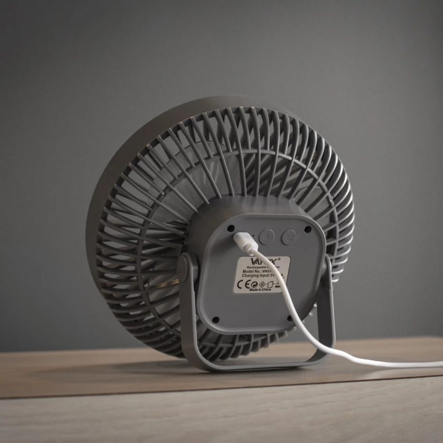 LED Újratölthető asztali ventilátor LED világítással LED/2W/5V USB 2400 mAh szürke