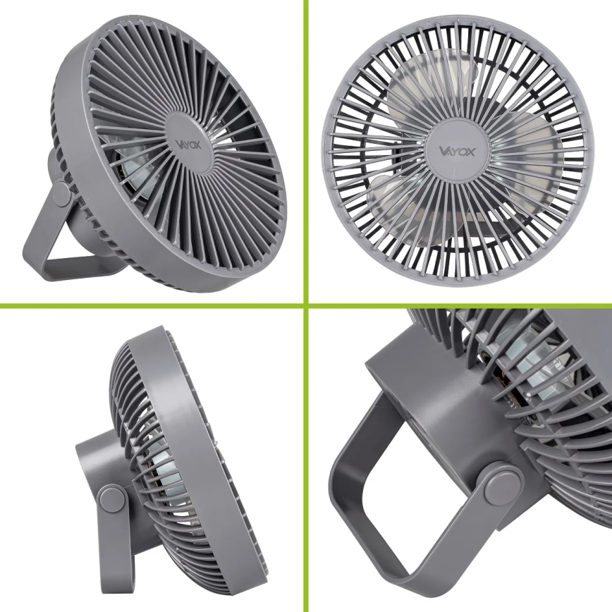 LED Újratölthető asztali ventilátor LED világítással LED/2W/5V USB 2400 mAh szürke