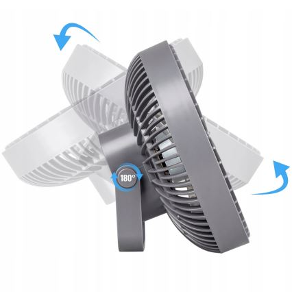 LED Újratölthető asztali ventilátor LED világítással LED/2W/5V USB 2400 mAh szürke