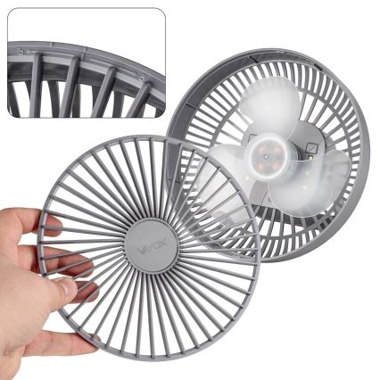 LED Újratölthető asztali ventilátor LED világítással LED/2W/5V USB 2400 mAh szürke