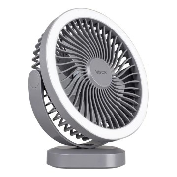 LED újratölthető asztali ventilátor LED világítással LED/3W/5V USB 2400 mAh szürke