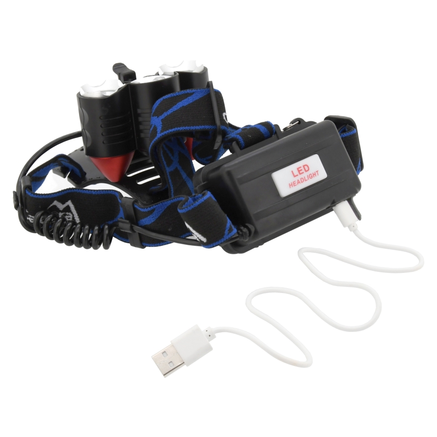 LED Újratölthető fejlámpa LED/16W/7,4V IP44 fekete/kék