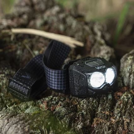 LED állítható fényerejű újratölthető fejlámpa szenzorral és vörös fénnyel 2xLED/5W/5V/3xAAA IP65 500 lm 1200 mAh