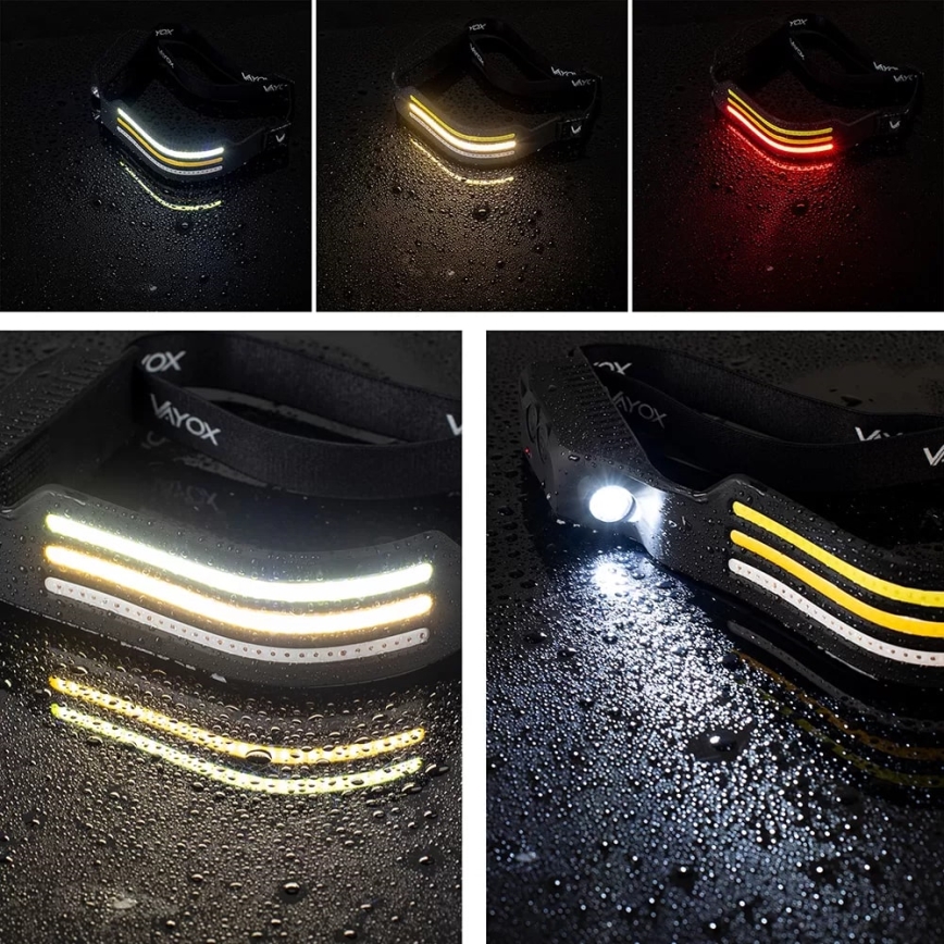 LED állítható fényerejű újratölthető fejlámpa szenzorral és vörös fénnyel 4xLED/5V IP44 300 lm 1200 mAh