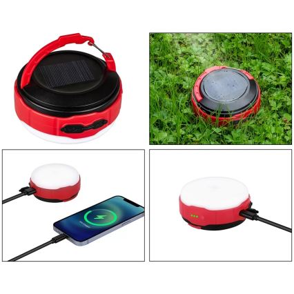 LED Dimmelhető újratölthető napelemes zseblámpa power bank funkcióval LED/3W/5V 3000/4000/6500K IPX6 500 fényes 2000 mAh