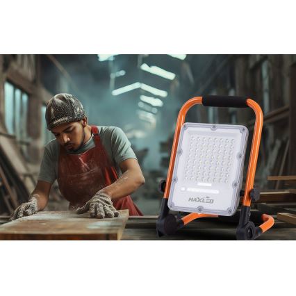 LED dimmelhető, újratölthető reflektor állvánnyal LED/50W/3,2V 4500K 5000 mAh IP65 narancssárga