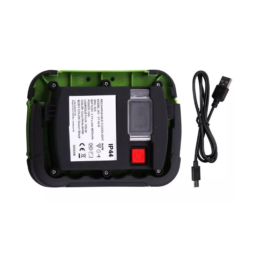 LED Újratölthető reflektor SAMSUNG CHIP LED/10W/3,7V IP44 6400K 3600 mAh zöld