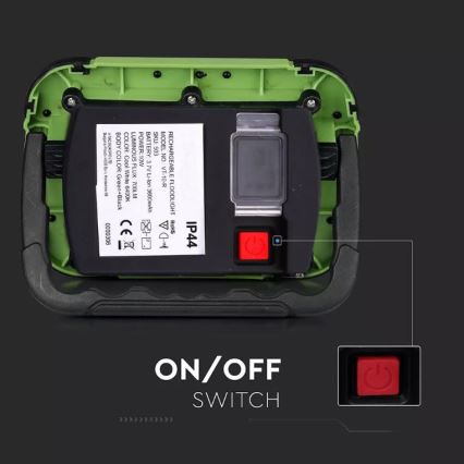 LED Újratölthető reflektor SAMSUNG CHIP LED/10W/3,7V IP44 6400K 3600 mAh zöld