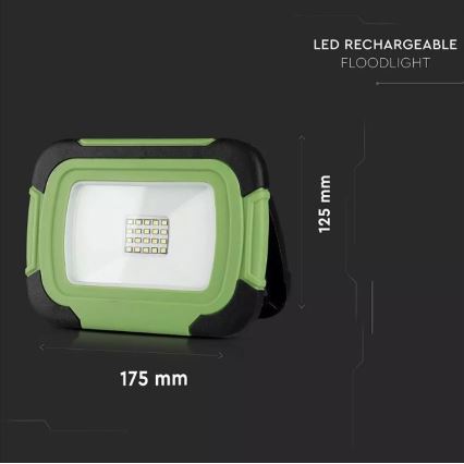 LED Újratölthető reflektor SAMSUNG CHIP LED/10W/3,7V IP44 6400K 3600 mAh zöld