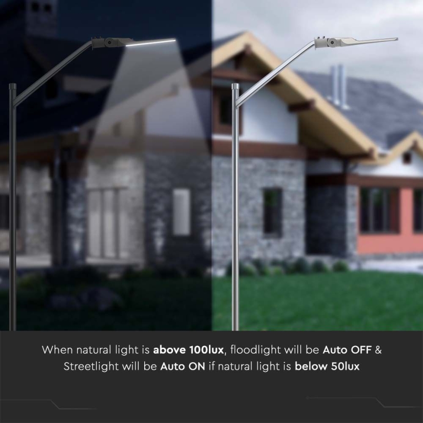 LED utcai lámpa alkonyatérzékelővel SAMSUNG CHIP LED/100W/230V 6500K IP65 szürke