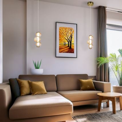 LED zsinóros csillár BOLLA LED/12W/230V átm. 16 cm arany/füstös bézs