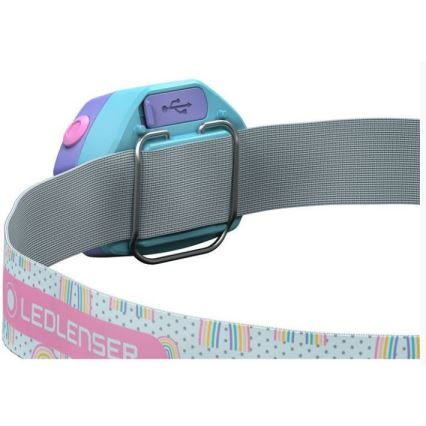 Ledlenser KIDLED4R RAINBOW - LED, fényerőszabályozható, újratölthető gyerek fejlámpa, LED/280 mAh, IPX4, 40 lm, 18 h, lila