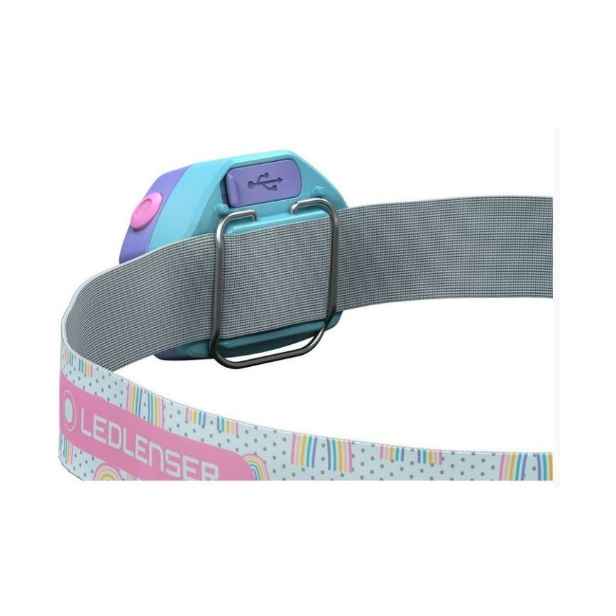 Ledlenser KIDLED4R RAINBOW - LED, fényerőszabályozható, újratölthető gyerek fejlámpa, LED/280 mAh, IPX4, 40 lm, 18 h, lila