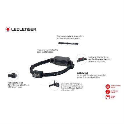 Ledlenser NEO5R - dimmelhető, újratölthető LED fejlámpa, 1800 mAh, IP54, 600 lm, 35 óra, fekete/fehér