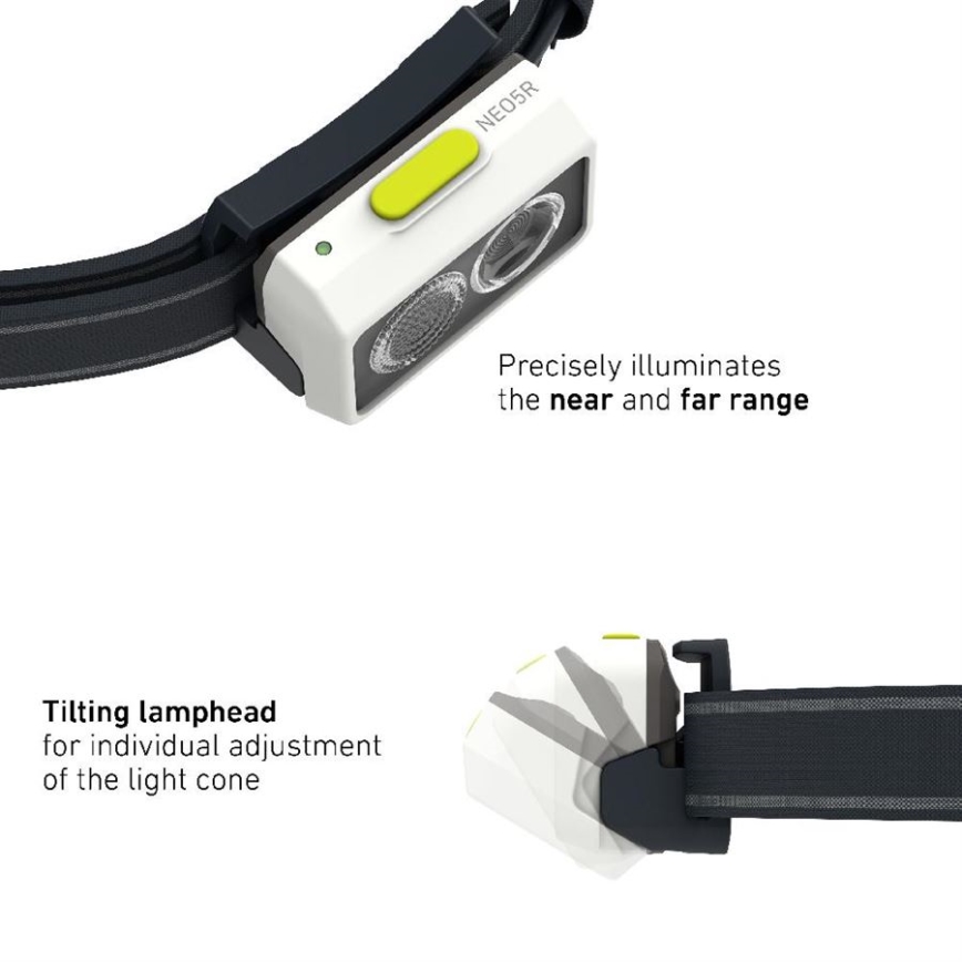 Ledlenser NEO5R - dimmelhető, újratölthető LED fejlámpa, 1800 mAh, IP54, 600 lm, 35 óra, fekete/fehér