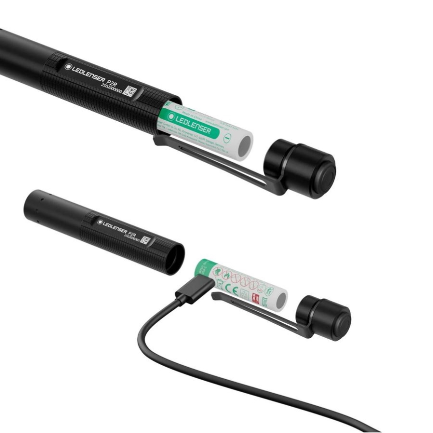 Ledlenser P2R - fényerőszabályozható, újratölthető LED zseblámpa, 1×AAA/300 mAh, IP54, 200 lm, 8 óra, fekete