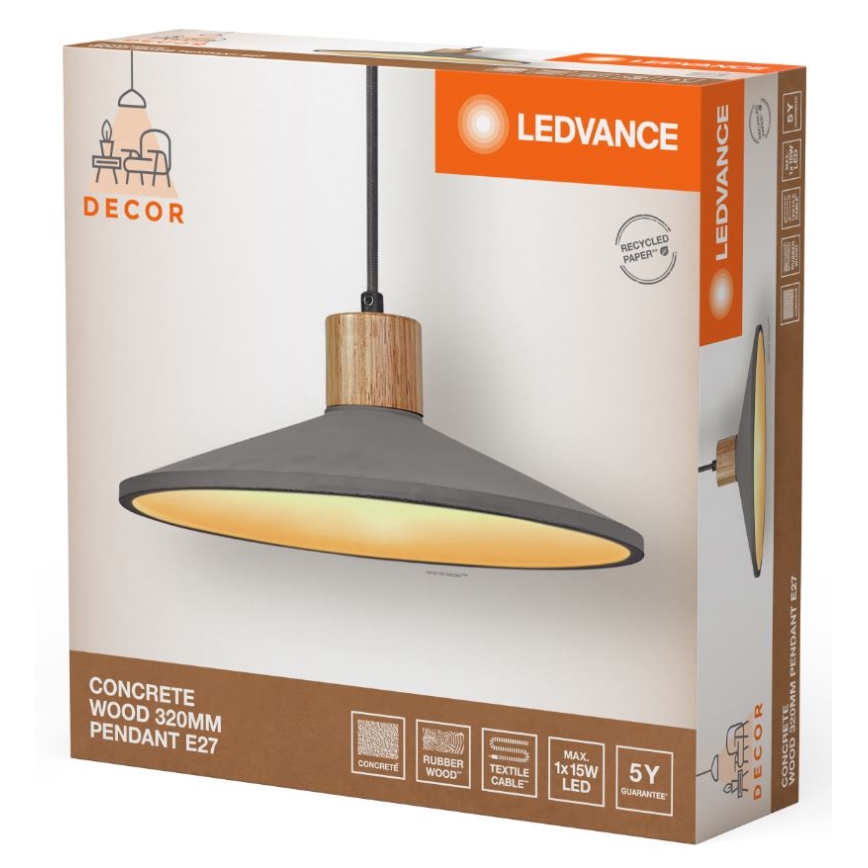 Ledvance - Csillár zsinóron DECOR CONCRETE 1xE27/15W/230V átm. 32 cm beton szürke