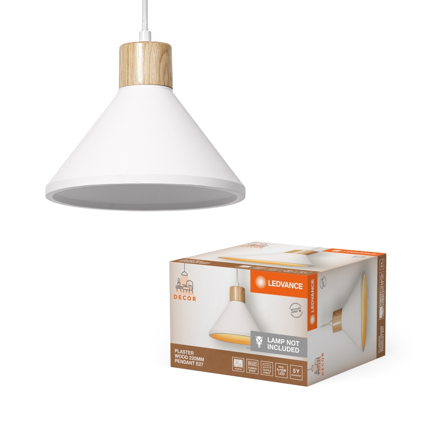 Ledvance - Csillár zsinóron DECOR PLASTER 1xE27/25W/230V átm. 22 cm vakolat fehér