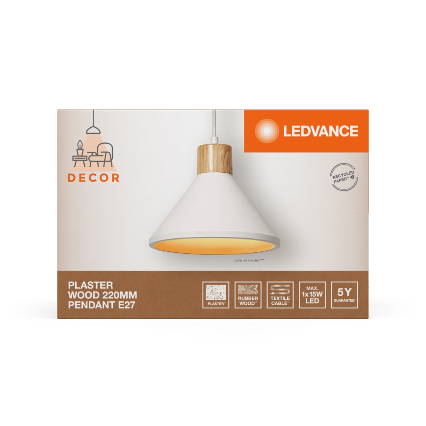 Ledvance - Csillár zsinóron DECOR PLASTER 1xE27/25W/230V átm. 22 cm vakolat fehér