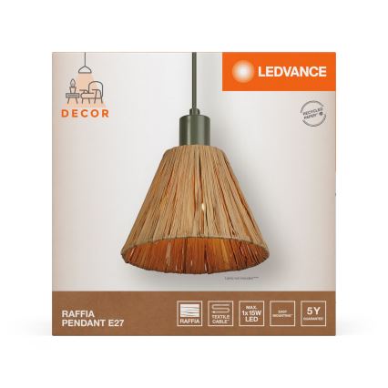 Ledvance - Csillár zsinóron DECOR RAFFIA 1xE27/15W/230V raffia háncs