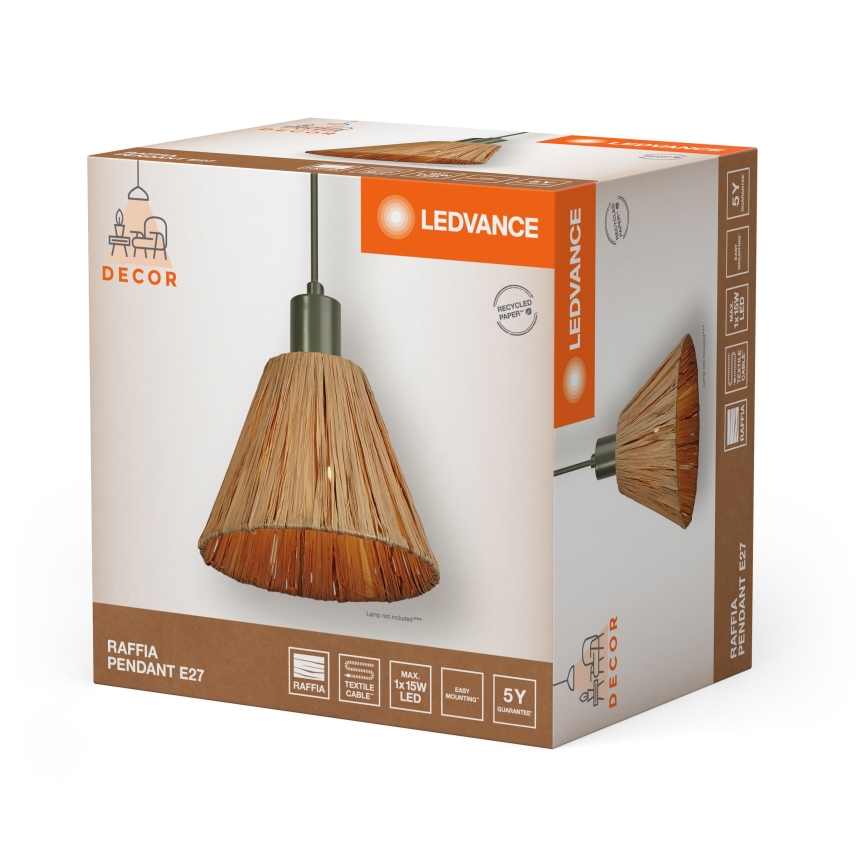 Ledvance - Csillár zsinóron DECOR RAFFIA 1xE27/15W/230V raffia háncs