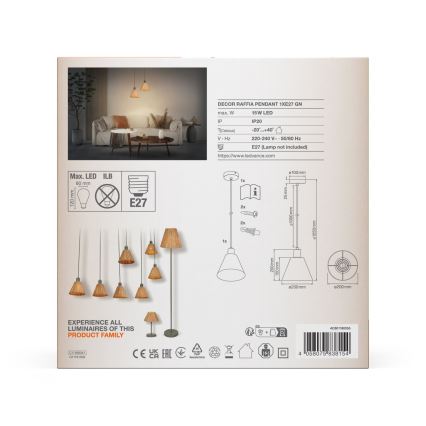 Ledvance - Csillár zsinóron DECOR RAFFIA 1xE27/15W/230V raffia háncs