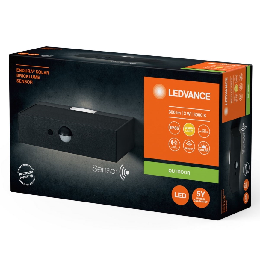 Ledvance - LED napelemes fali lámpa mozgás- és alkonyérzékelővel ENDURA SOLAR LED/3W/4,2V 1200 mAh IP65